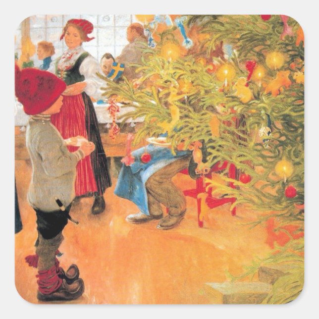 It's Christmas Time Again - Boy Looking at Tree Square Sticker (Front)