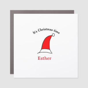 It's Christmas time Santa red hat name simple fun Car Magnet