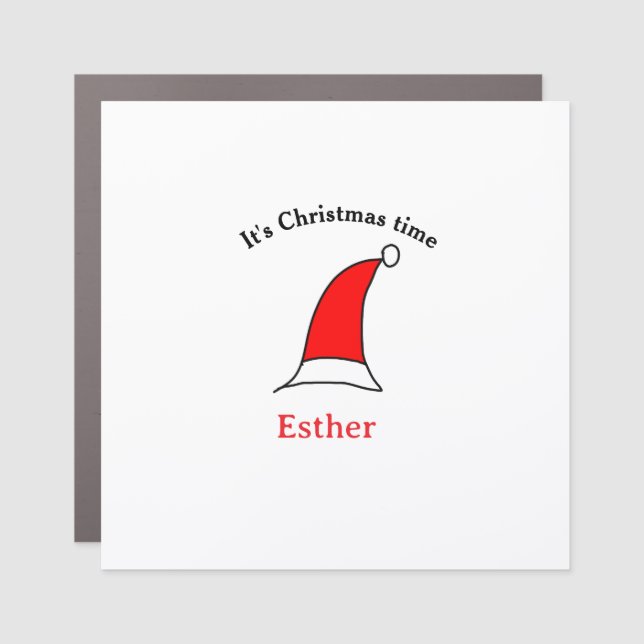 It's Christmas time Santa red hat name simple fun Car Magnet (Front)