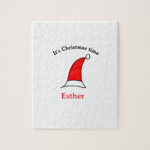 It's Christmas time Santa red hat name simple fun Jigsaw Puzzle