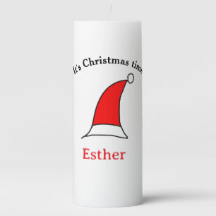 It's Christmas time Santa red hat name simple fun Pillar Candle