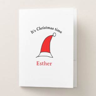 It's Christmas time Santa red hat name simple fun Pocket Folder