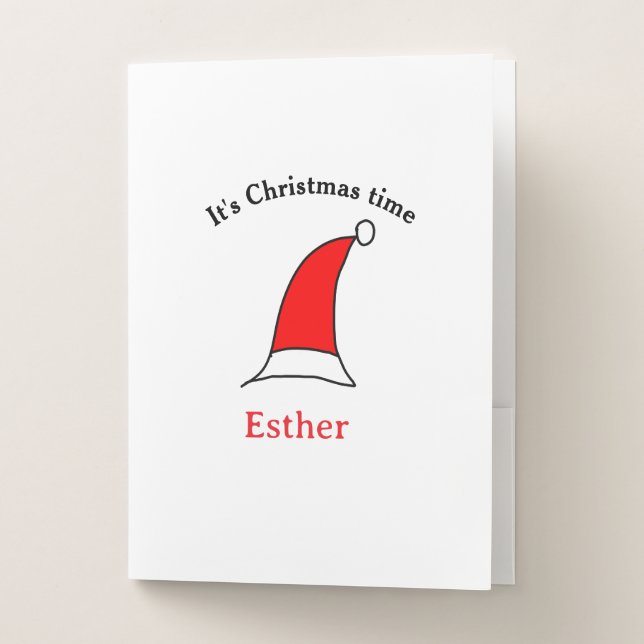 It's Christmas time Santa red hat name simple fun Pocket Folder (Front)