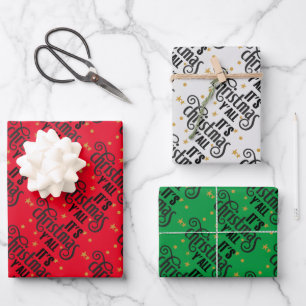 It's Christmas Y'All Word Art Wrapping Paper Sheets