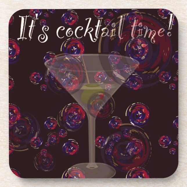 It's cocktail time, fun martini bubbles pattern coaster (Front)
