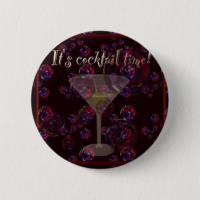 It's cocktail time, fun martini bubbles pattern pinback button (Front)
