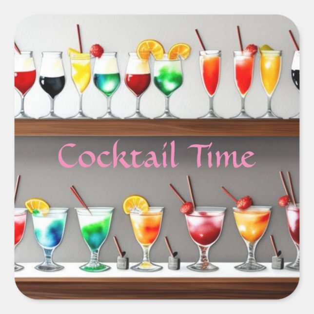 It's Cocktail Time Party Sticker Colorful Drinks (Front)