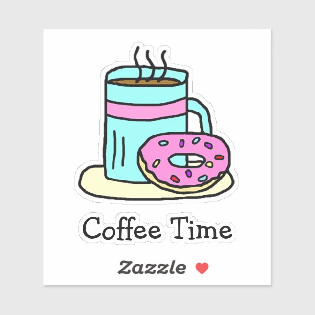 It's Coffee Time, Coffee Mug and Donut Sticker (Sheet)