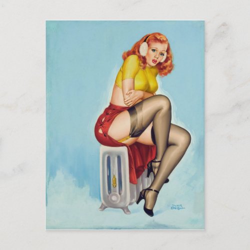 Its cold out  vintage pin up girl art postcard