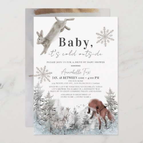 Its Cold Outside Animals Drive_by  Baby Shower Invitation