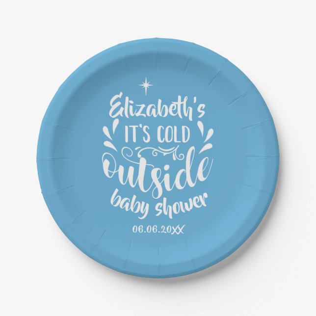 Its Cold Outside Baby Shower / Sprinkle Blue Paper Plates (Front)