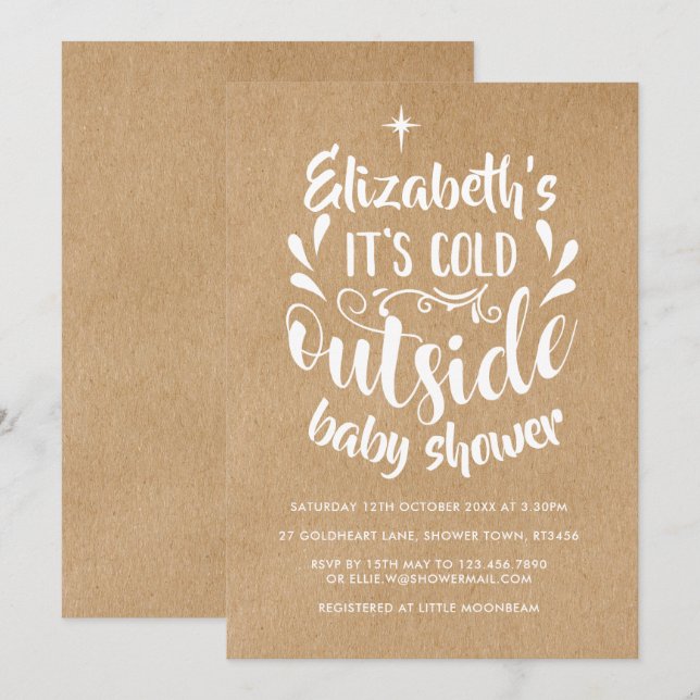 Its Cold Outside Baby Shower/Sprinkle Rustic Kraft Invitation (Front/Back)