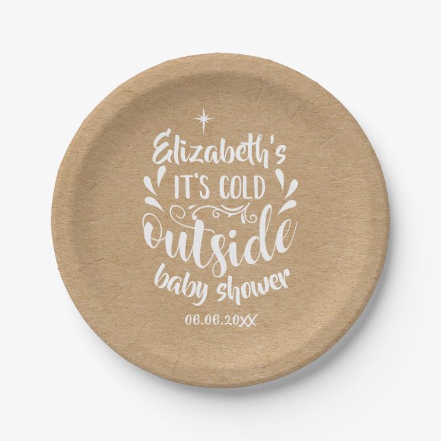 Its Cold Outside Baby Shower/Sprinkle Rustic Kraft Paper Plates (Front)