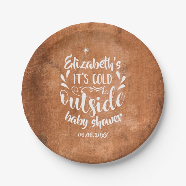 Its Cold Outside Baby Shower / Sprinkle Rustic Paper Plates (Front)