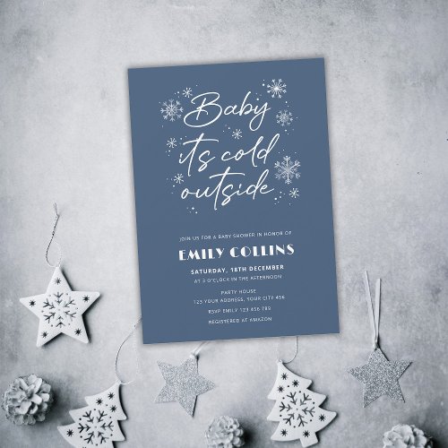Its cold outside blue baby shower invitation
