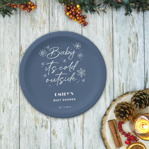 It's cold outside blue baby shower paper plates