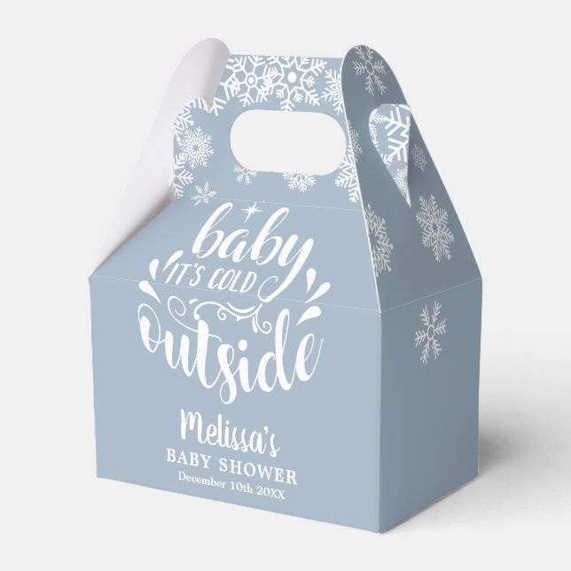 It's Cold Outside Blue Boy Winter Baby Shower Favor Boxes (Front Side)