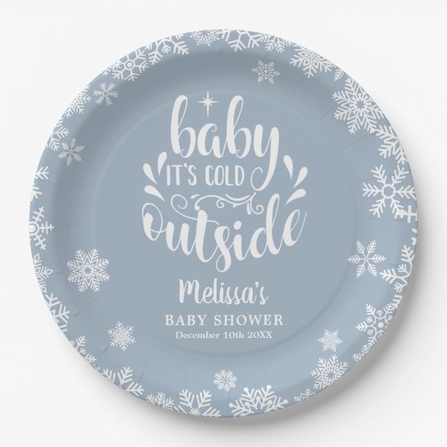 It's Cold Outside Blue Boy Winter Baby Shower Paper Plates (Front)