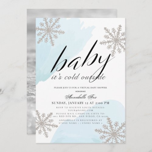 Its Cold Outside Blue Virtual Baby Shower Invitation
