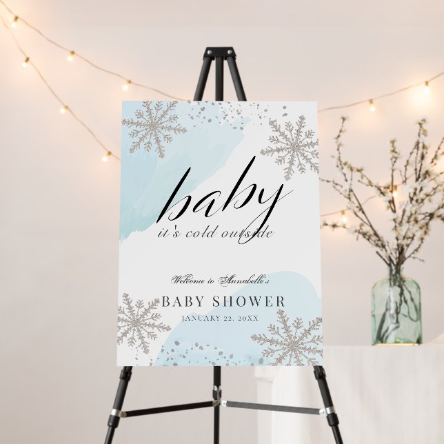 It's Cold Outside Blue Watercolor Baby Shower Foam Board (In Situ (Stand))