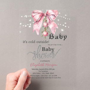 It's Cold Outside Bow Balls Lights Baby Shower Acrylic Invitations