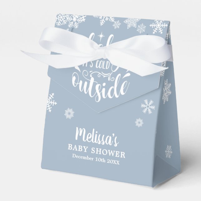 It's Cold Outside Boy Blue Winter Baby Shower Favor Boxes (Front Side)