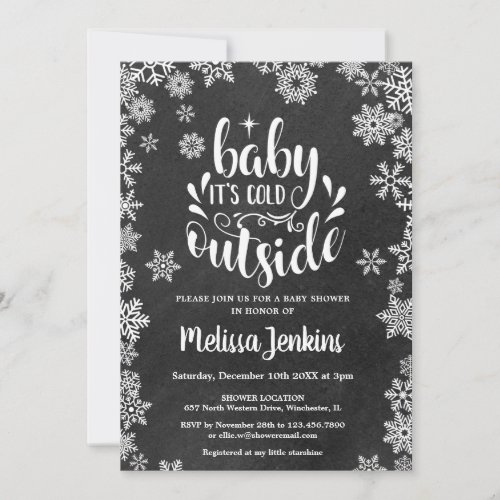 Its Cold Outside Chalkboard Winter Baby Shower Invitation