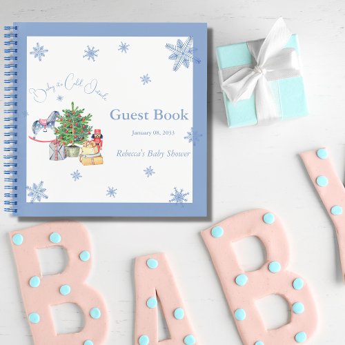 Its Cold Outside Christmas Blue Baby Shower Guest Notebook