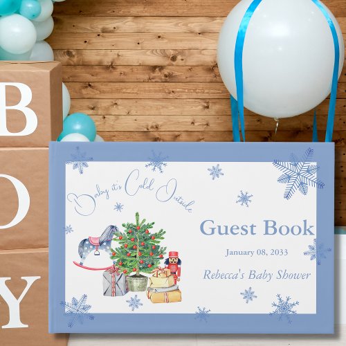 Its Cold Outside Christmas Blue Boy Baby Shower Guest Book
