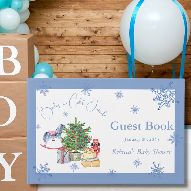 It's Cold Outside Christmas Blue Boy Baby Shower Guest Book (Creator Uploaded)