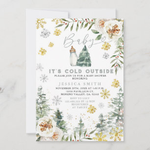 It's Cold Outside Christmas Floral Baby Shower Invitation