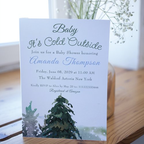 Its Cold Outside Christmas Tree Baby Shower Invitation