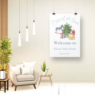 It's Cold Outside Christmas Tree Blue Baby Shower Banner