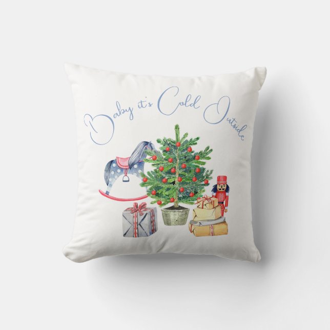 It's Cold Outside Christmas Tree Boy Baby Shower Throw Pillow (Front)