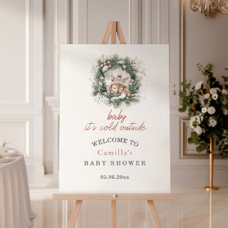 It's Cold Outside Cute Deer Baby Shower Welcome  Foam Board