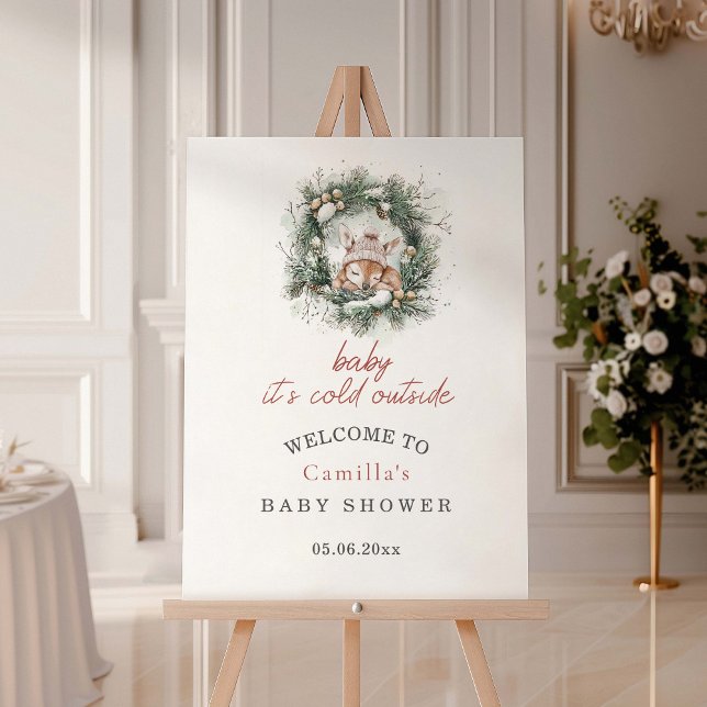 It's Cold Outside Cute Deer Baby Shower Welcome  Foam Board (Creator Uploaded)