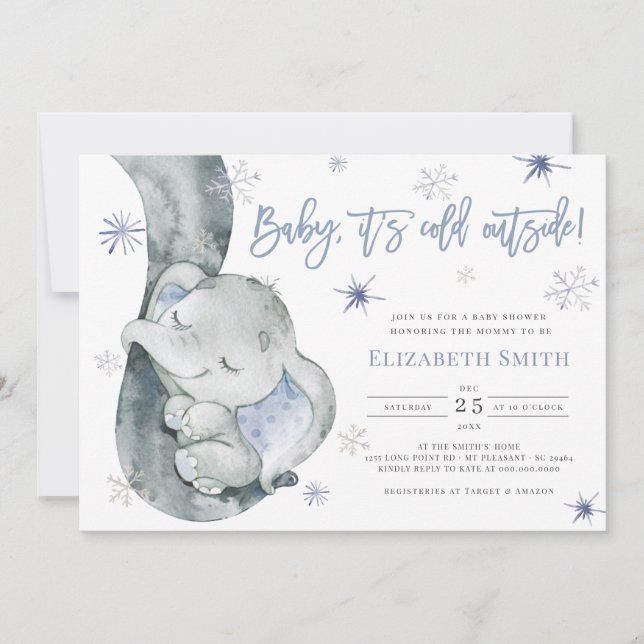 It's Cold Outside Elephant Winter Boy Baby Shower Invitation (Front)