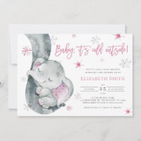 It's Cold Outside Elephant Winter Girl Baby Shower Invitation
