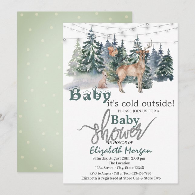 It's Cold Outside Forest Reindeer Baby Shower Invitation (Front/Back)