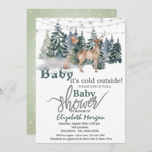 Its Cold Outside Forest Reindeer Baby Shower Invitation