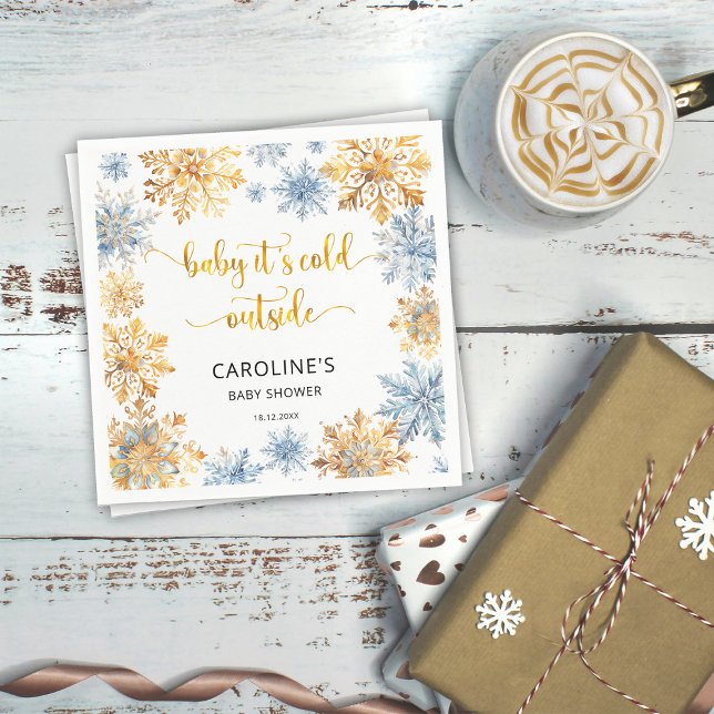 It's Cold Outside Golden Snowflakes Baby Napkins (Creator Uploaded)