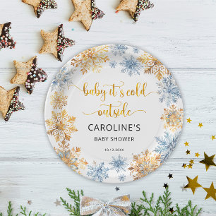 It's Cold Outside Golden Snowflakes Baby Paper Plates