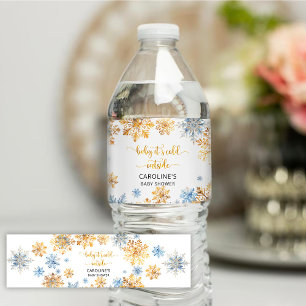 It's Cold Outside Golden Snowflakes Baby Water Bottle Label