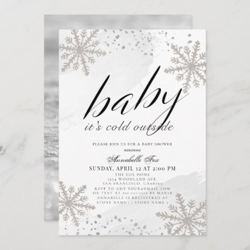 Its Cold Outside Gray Watercolor Baby Shower Invitation