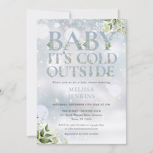 Its Cold Outside Greenery Winter Baby Shower Invitation (Front)