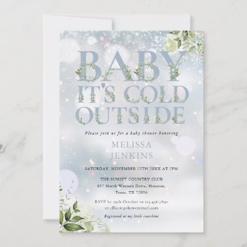 Its Cold Outside Greenery Winter Baby Shower Invitation