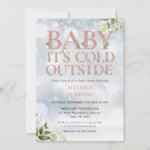 Its Cold Outside Greenery Winter Pink Baby Shower Invitation