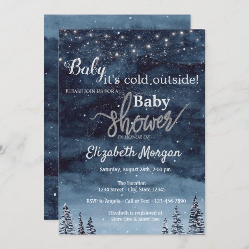 Its Cold OutsideLights Winter Forest Baby Shower Invitation