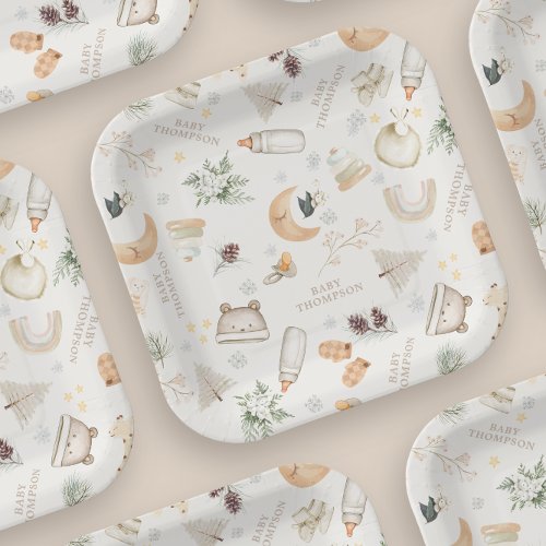 Its Cold Outside Neutral Winter Baby Shower Paper Plates