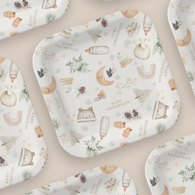 It's Cold Outside Neutral Winter Baby Shower Paper Plates (Creator Uploaded)